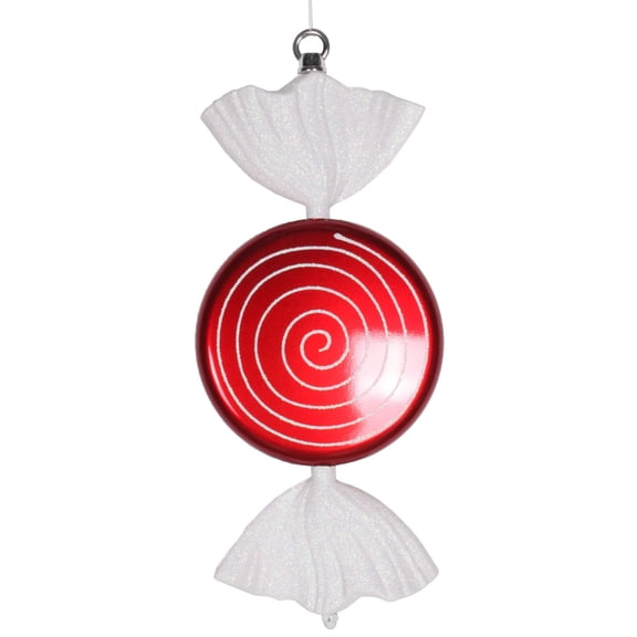 Pemberly Row 13" Plastic Swirl Flat Candy Christmas Ornament in Red/White