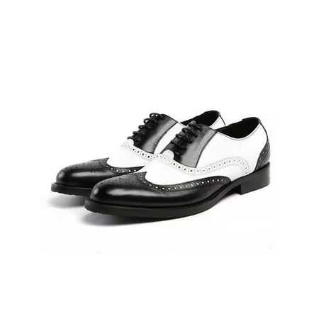 

SIMANLAN Mens Oxfords Business Brogues Wingtips Dress Shoes Wedding Non Slip Leather Shoe Party Lace Up White Black 7.5
