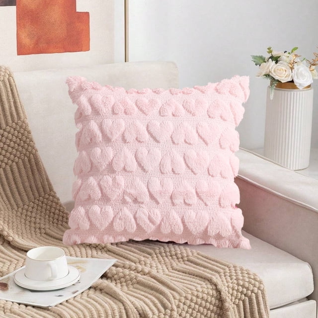 Xihbxyly Funda de Cojín para San Valentín, Suave Lana Sintética, Cremallera Oculta, Estampado de Corazón Rojo, Cómoda Decoración para Sofá, Acogedora Sala de Estar, 45 X 45 Cm.