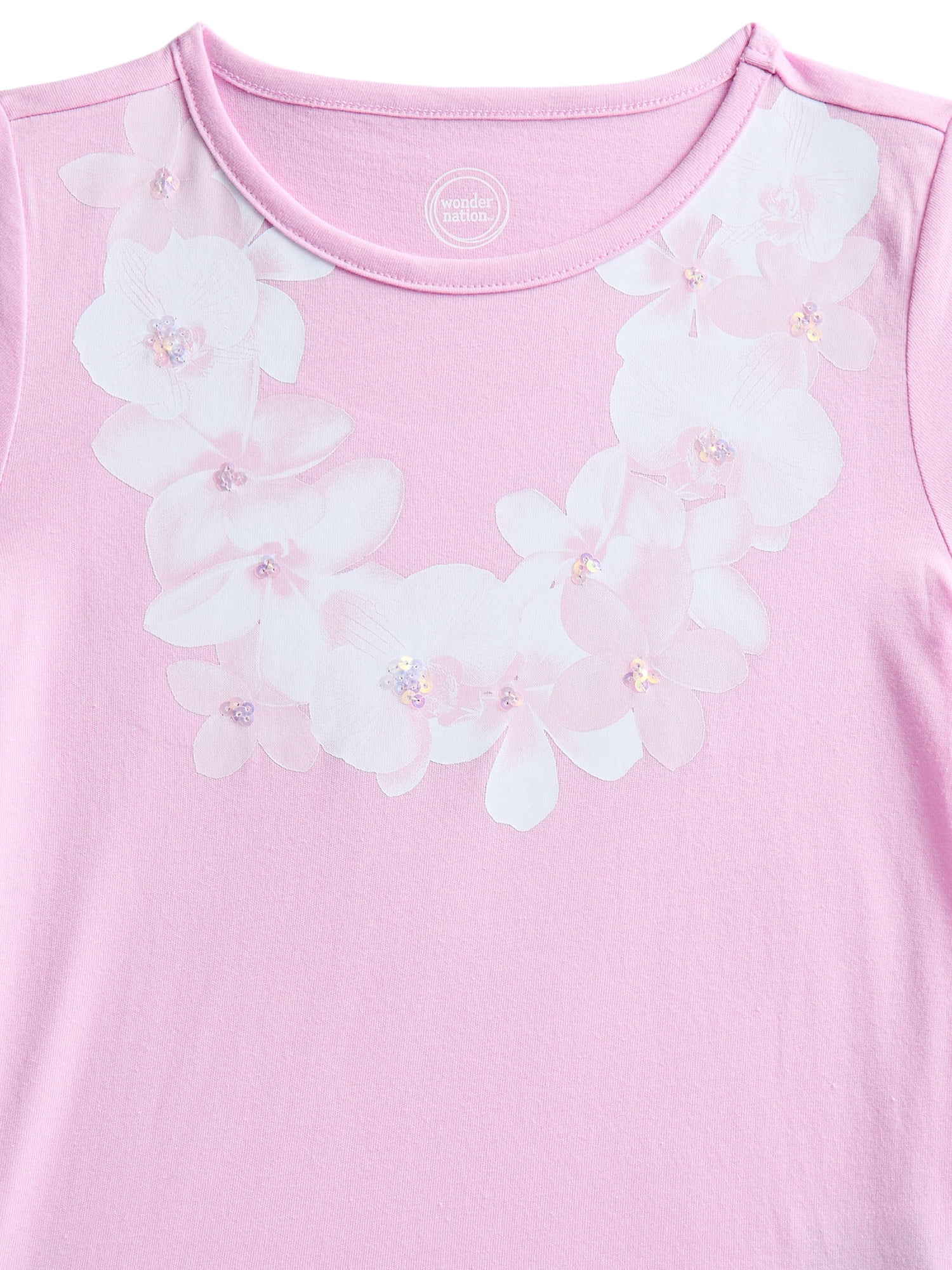 Wonder Nation Girls Embellished Graphic Tee with Short Sleeves, Sizes 4-18 & Plus