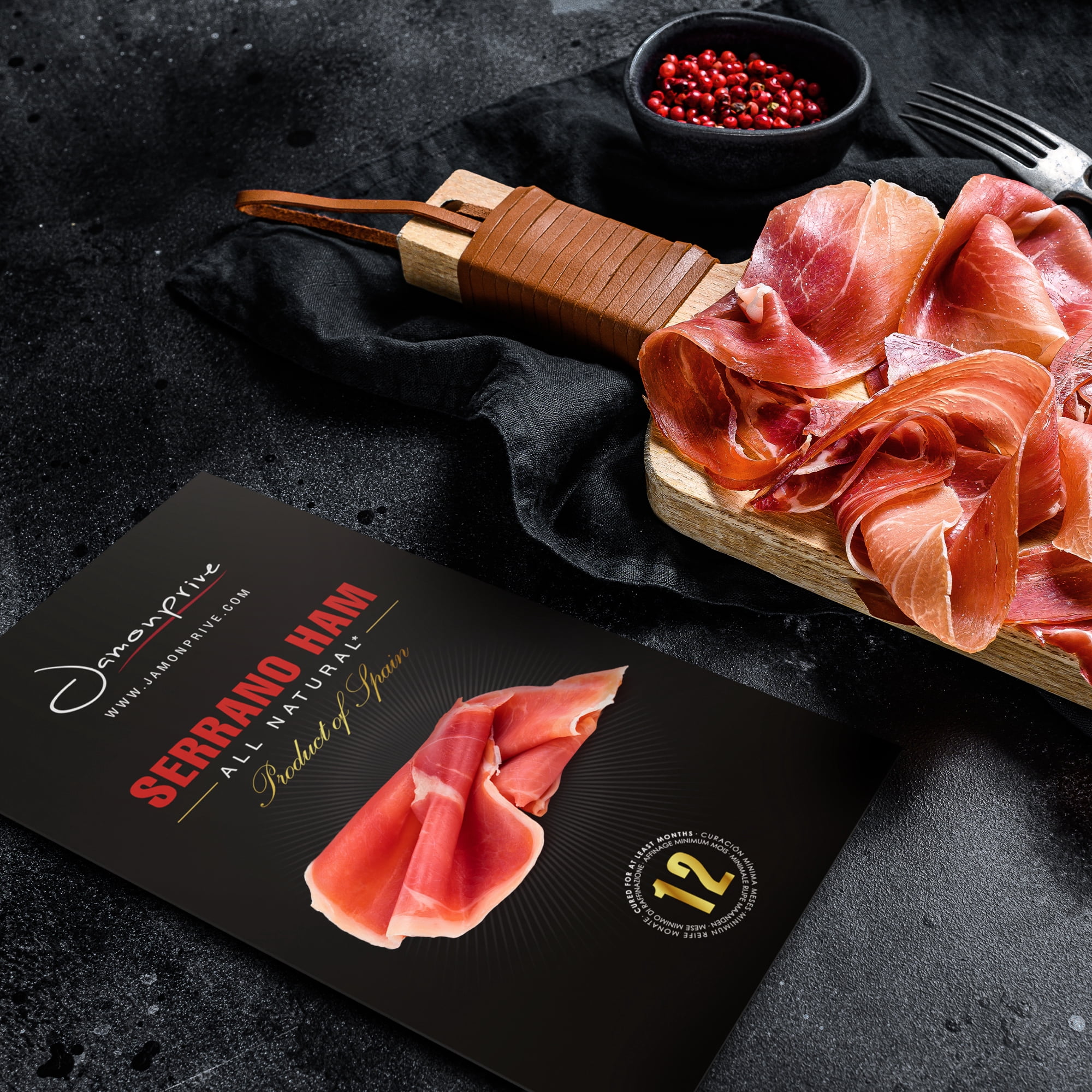 Spanish Serrano Ham Sliced Dry-Cured (3oz) - Pork Ham Jamonprive (3 oz Each, Pack of 1 Unit)