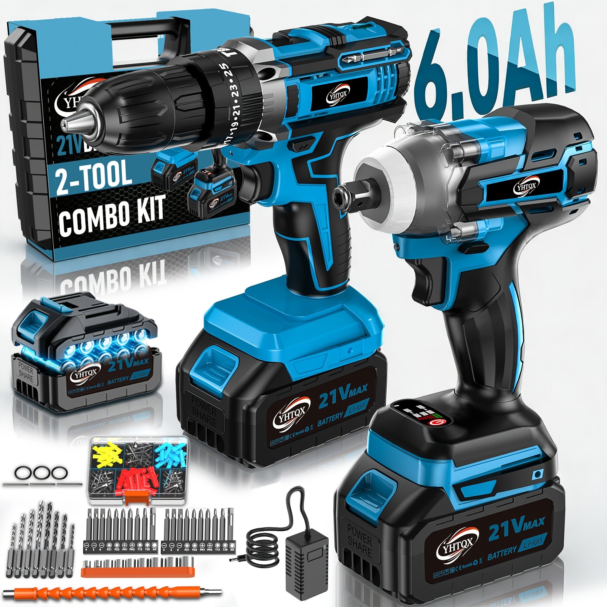 Brushless Cordless Power Tool Combo Kit, Industrial Grade Rotary Hammer Drill, Impact Wrench & Angle Grinder Set for Wall & Car Maintenance