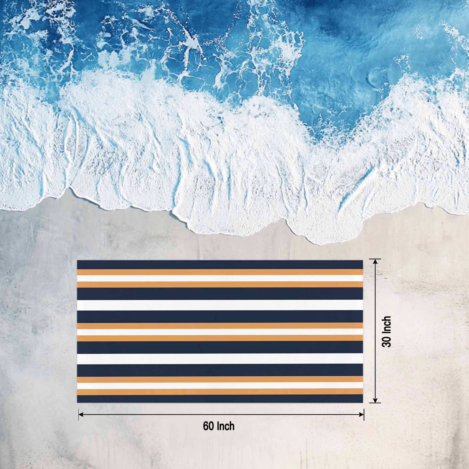 Beach Towel Navy Blue Stripes Bath Pool Towels Orange Striped Absorbent Beach Towel Soft Large Quick Dry Lightweight Camping Travel Sports Yoga Gym Swim Towels for Adult 30x60 Inch