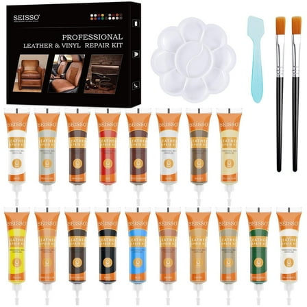 Seisso Leather & Vinyl Repair Kit for Furniture,Leather Furniture, Couch, Car Seats, Sofa, Jacket Restoring Touch up 18 Colors