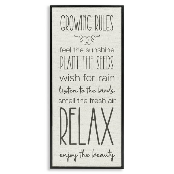 Stupell Industries Serene Gardening Rules Quotes and Sayings Painting Black Framed Art Print Wall Art, 10 x 24