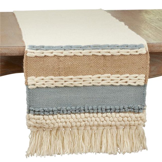 Saro Lifestyle 9461.BL1672B Chemin de Table Boho Texturé 16 x 72 Po, Bleu