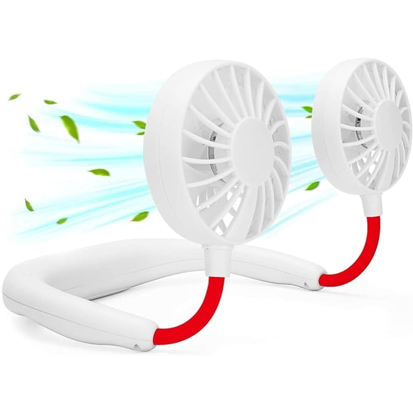 Ventilador de cuello RJVW portátil, manos libres, USB, recargable, blanco