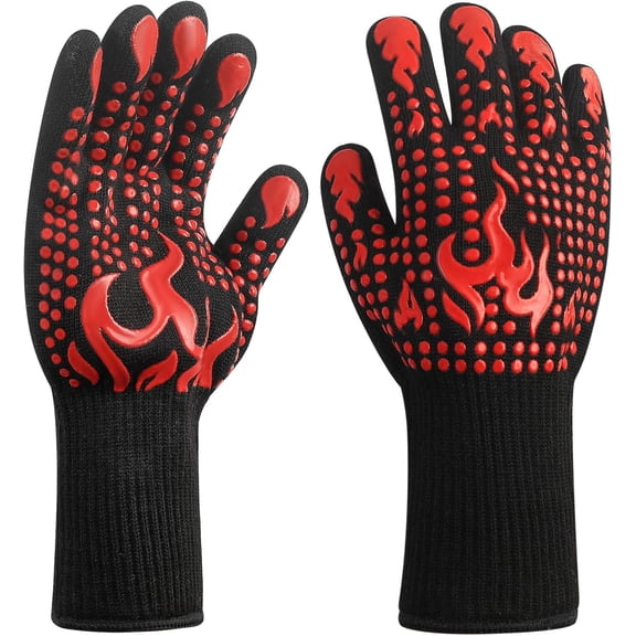 1 Pair/2 Pieces BBQ Gloves, Grilling Gloves, Heat Resistant Barbecue Oven Gloves, 1472°F/800°C Kitchen Fireproof Mitts Heat Proof for Grilling, Baking, Cooking, Welding Gloves Mitts - Red