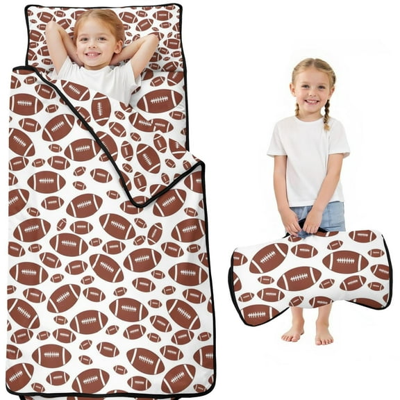 White Brown Footballs Pattern Toddler Nap Mats for Kids Preschool,Sleeping Mat Bag or Kids,Toddler Sleeping Bag,Toddler Nap Mat or Daycare