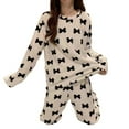 thumbnail image 5 of PNTUTB Women Warm Fleece Pajamas Sets Bow Print Crew Neck Pullover Loose Casual Long Sleeve Sleepwear Winter Clothes, 5 of 6