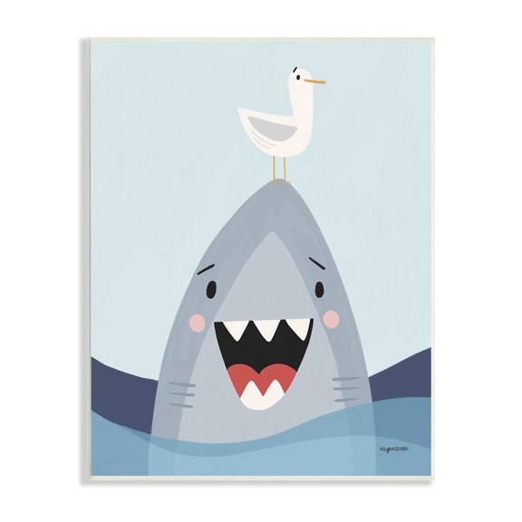 Stupell Industries Quirky Smiling Shark Seagull Nautical Ocean Waves , 10 x 15, Design by Kyra Brown