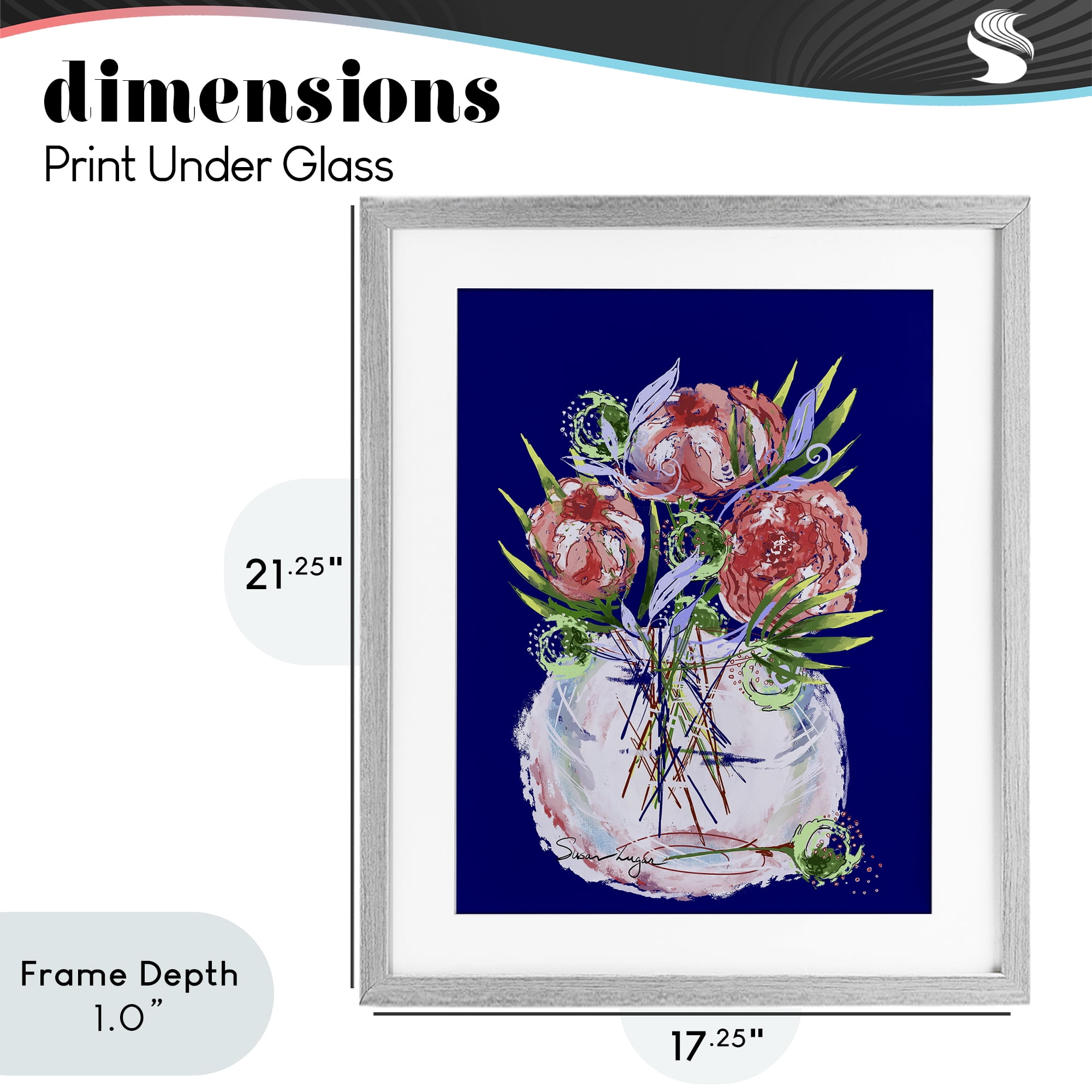 Stupell Industries Florals In Milk Glass Gray Framed Print Under Glass, design by Susan Lugar