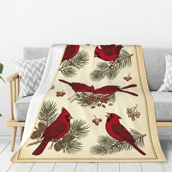 Cardinal Blanket, Winter Bird Flannel Throw, Soft Cozy Bedding, Perfect Christmas Gift, Home Decor 50x40
