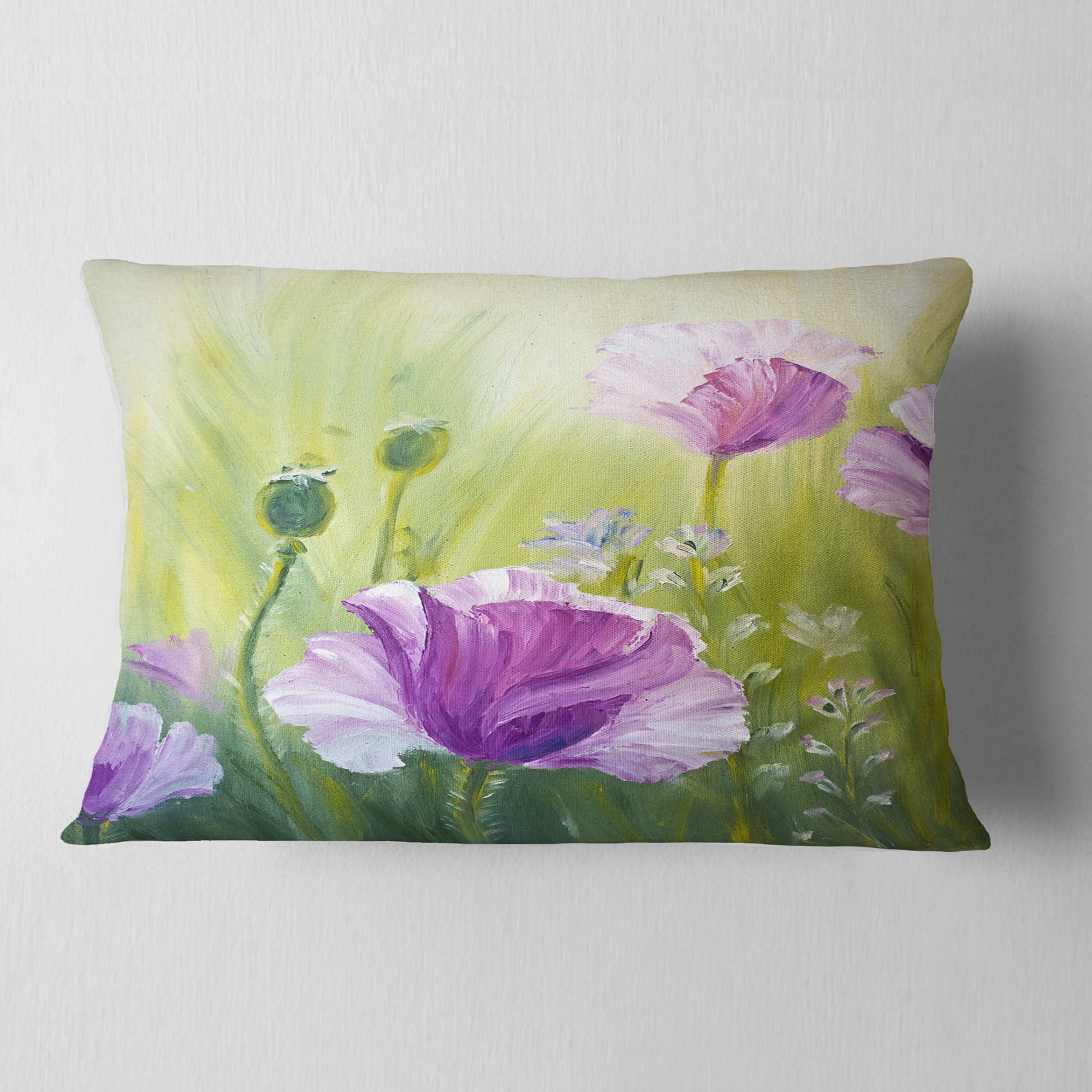 Designart Purple Poppies in Morning - Floral Throw Pillow - 12x20