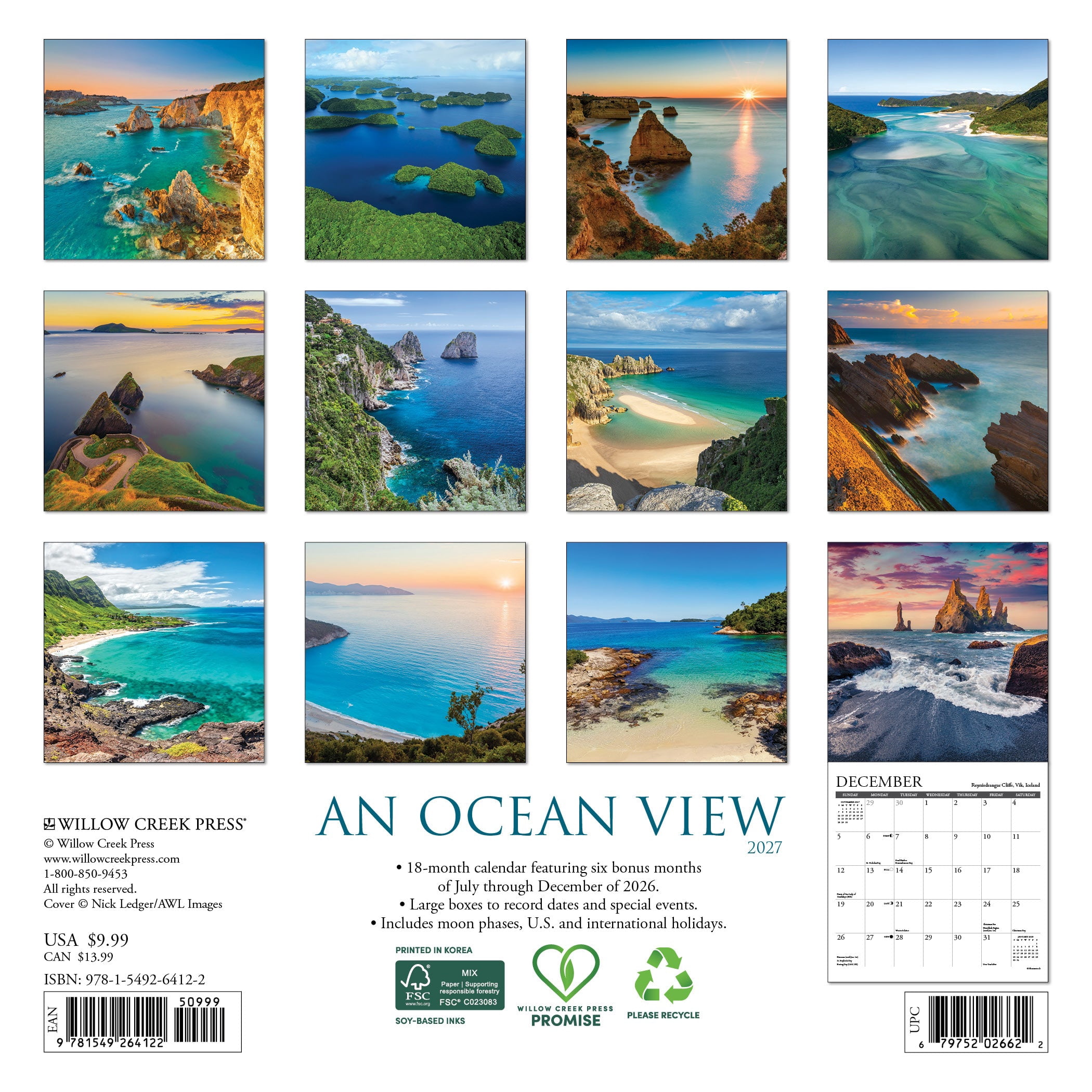 Willow Creek Press, Ocean View 2027 Mini Wall Calendar