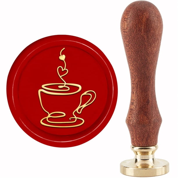 Sello de lacre para taza de café, 30 mm, retro, vintage, de latón extraíble, con mango de madera, para invitaciones, tarjetas y regalos del Día de San Patricio.