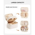 thumbnail image 2 of Double Layer Travel Makeup Bag Portable Cute Leather Cosmetic Bag Large Make Up Bag Makeup Case Organizer Toiletry Bag for Women Girls with Handle and Removable Divider(Beige), 2 of 4