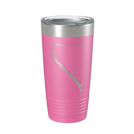 

Lake Oliver Map Tumbler Travel Mug Insulated Laser Engraved Coffee Cup Alabama Georgia 20 oz Pink