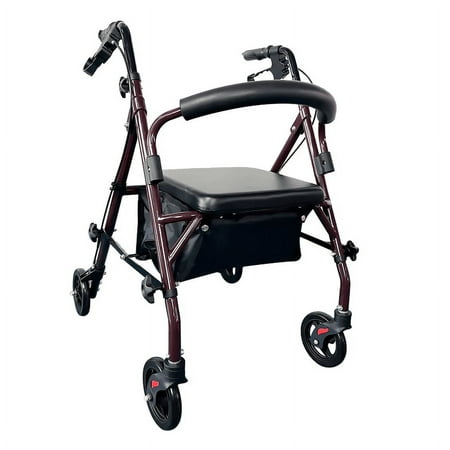 Naipo Steel Rollator Walker Folding Rolling Walker 6 Wheels 350lb Weight Capacity Burgundy Red Frame