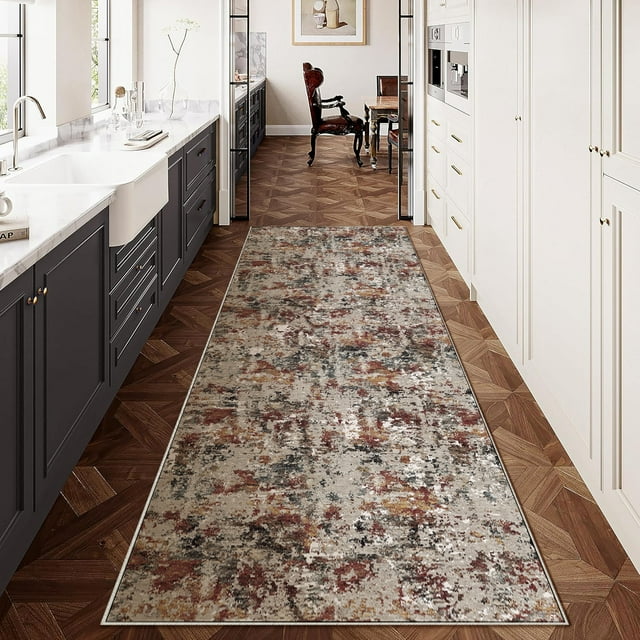 BERTHMEER 2'x6' Runner Rugs for Kitchen Hallway Bathroom Bedroom Entryway Entrance Abstract Non Slip Washable Modern Contemporary Distressed Indoor Runner Rugs, Multicolor