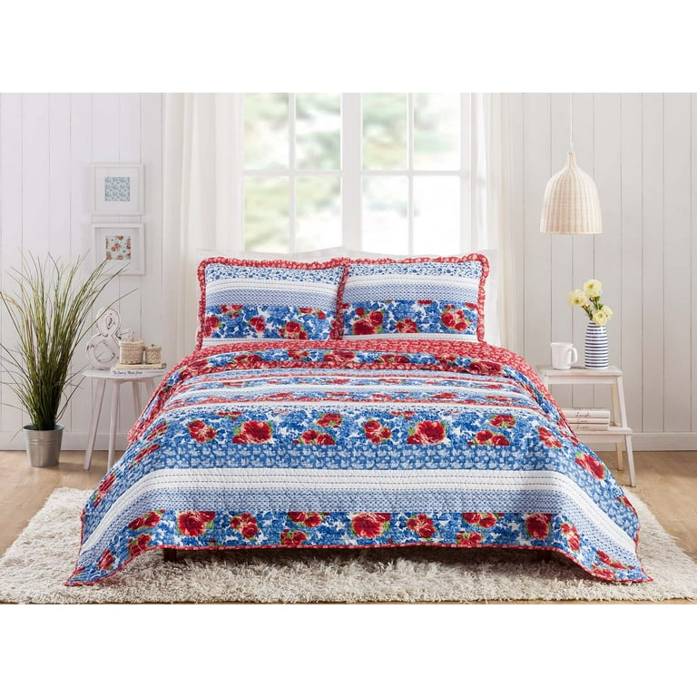 The Pioneer Woman Blue Cotton Sweet Rose 4-Piece Comforter Set