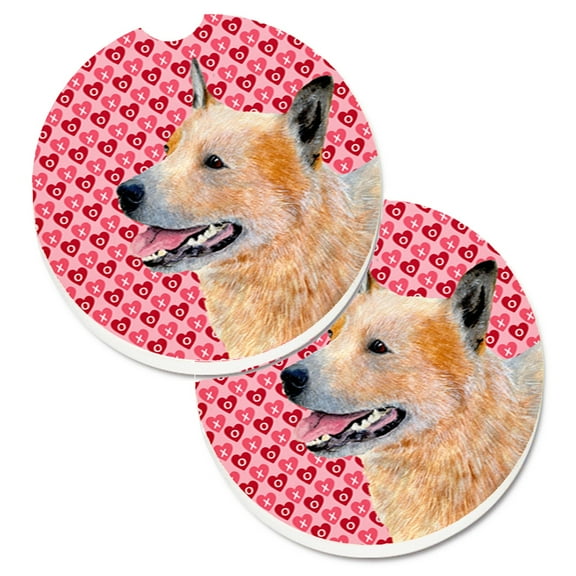 Australian Cattle Dog Hearts Love Valentines Day Set of 2 Cup Holder Car Coasters