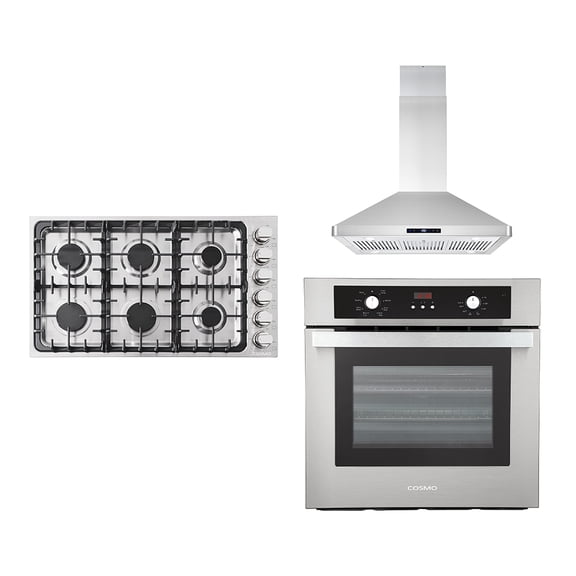 3 Piece Kitchen Package With 36" Gas Cooktop 36" Island Range Hood 24" Single Electric Wall Oven