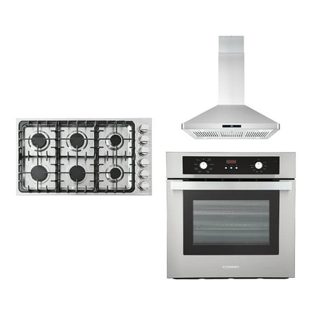 3 Piece Kitchen Package With 36  Gas Cooktop 36  Island Range Hood 24  Single Electric Wall Oven