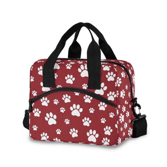 FORMRS Reusable Lunch Bag for Work School Leakproof Insulated Cooler with Adjustable Shoulder Strap, Red Cartoon Paws Pattern