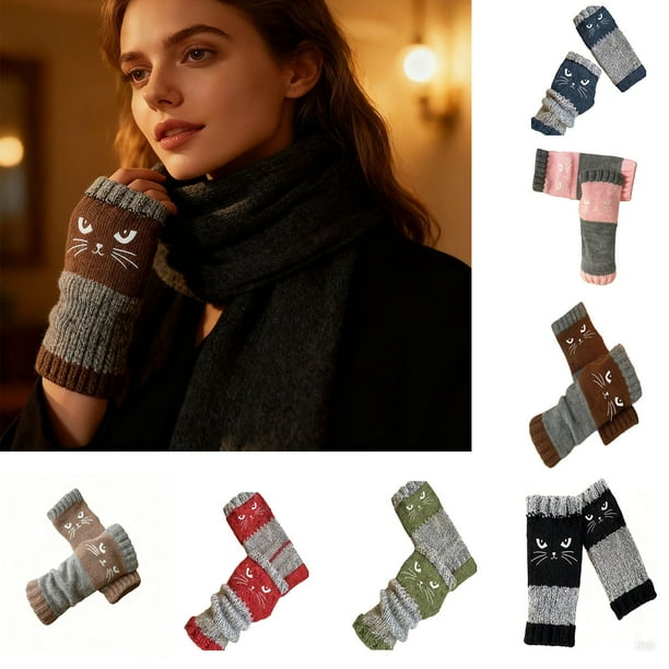 Guantes de punto sin dedos para mujer | Empalme bordado de moda | Accesorio de invierno cálido y acogedor | Compatible con pantallas táctiles | Talla única | Material suave y transpirable | Estilo
