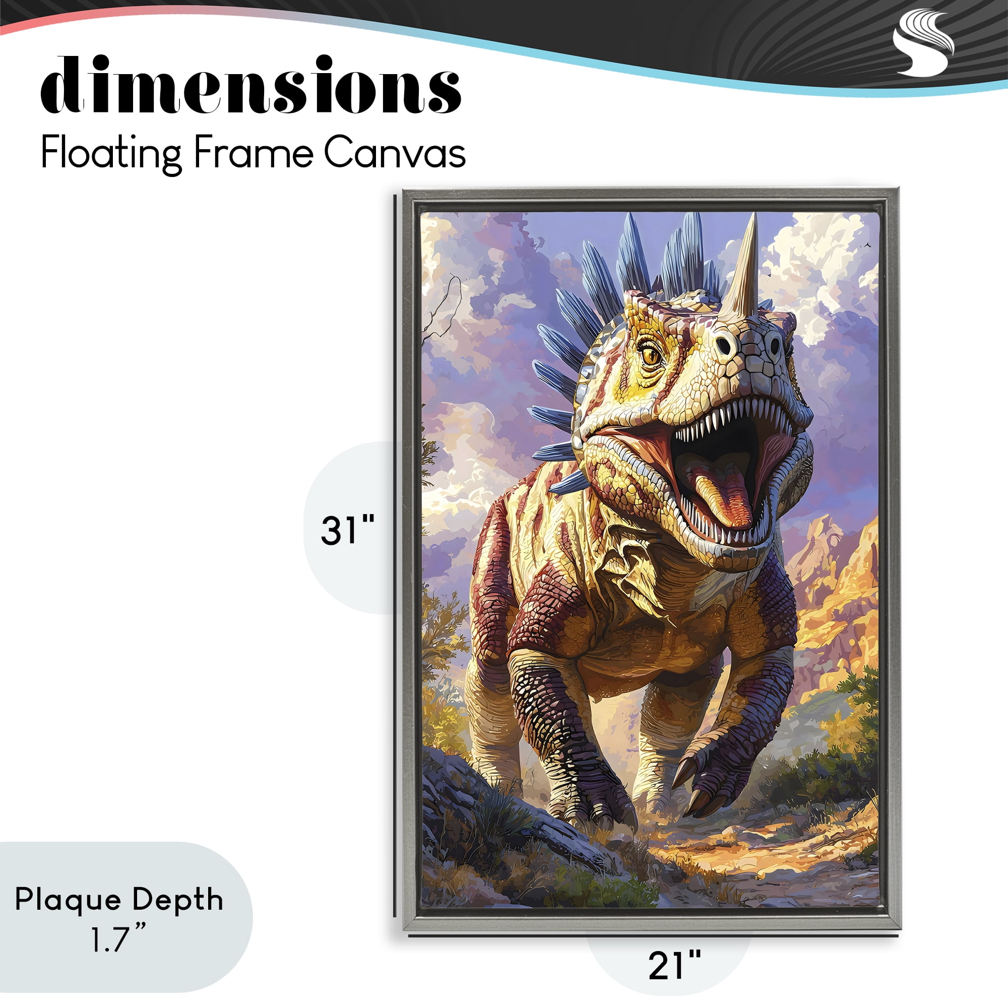 Stupell Industries Fierce Horned Dinosaur Gray Framed Floater Canvas Wall Art, design by Creative Studio
