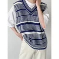 thumbnail image 2 of Suéter de punto a rayas, chaleco masculino, ropa para hombre, azul, sin mangas, cuello en V, estilo coreano, tendencia primavera otoño 2024, Maletry AX, 2 of 5