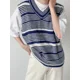 thumbnail image 2 of Suéter de punto a rayas, chaleco masculino, ropa para hombre, azul, sin mangas, cuello en V, estilo coreano, tendencia primavera otoño 2024, Maletry AX, 2 of 4