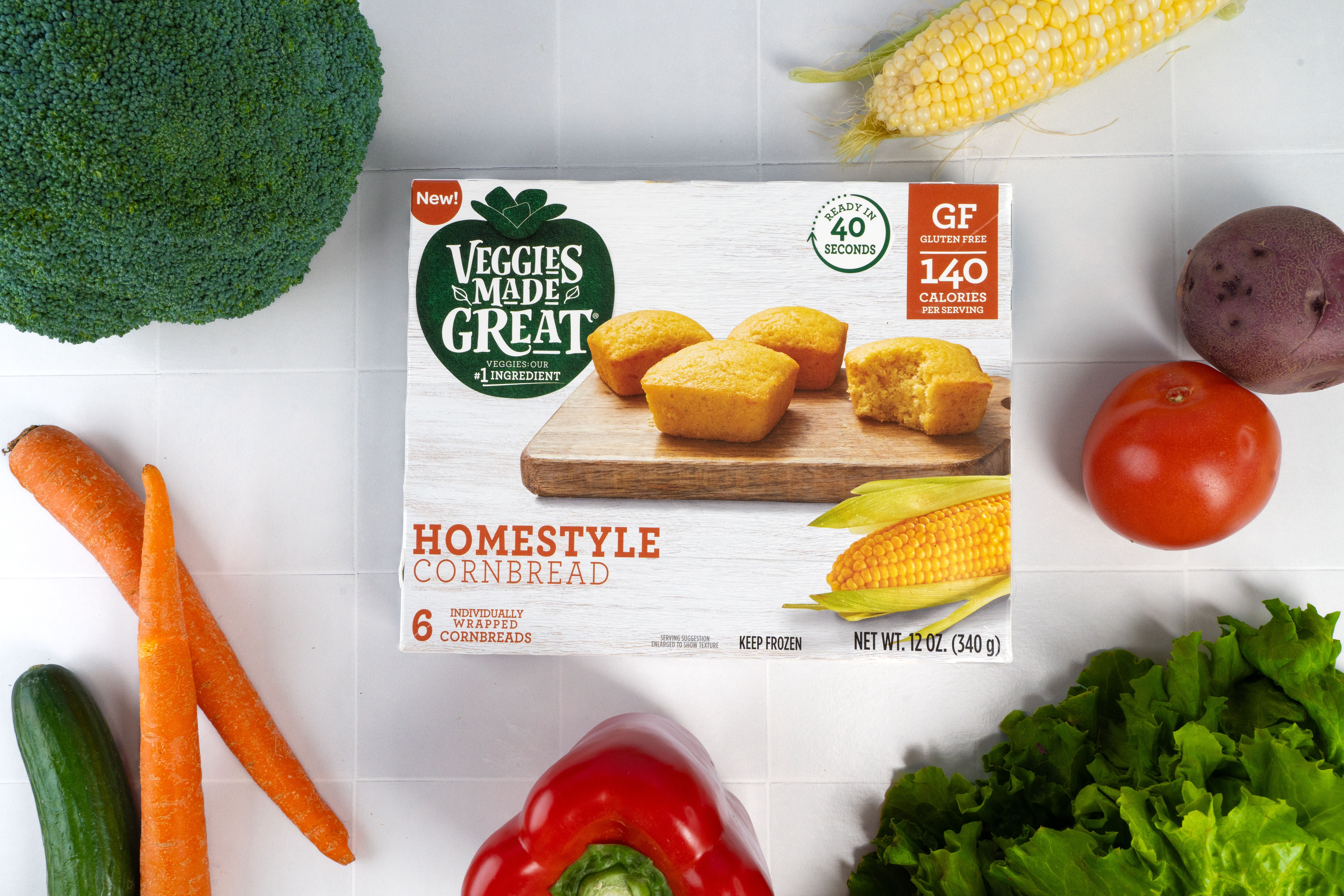 Veggies Made Great Homestyle Cornbread, 12 Ounce, 6 Count Box, (Frozen)