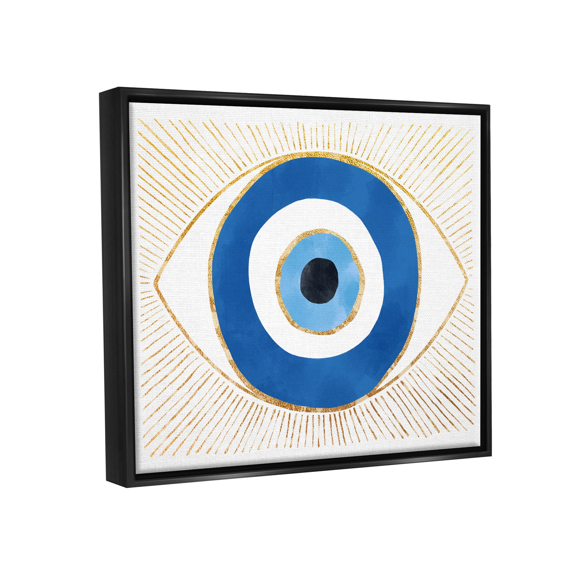 Evil Eye Glam Rays Pattern Religious Graphic Art Jet Black Framed Art Print Wall Art