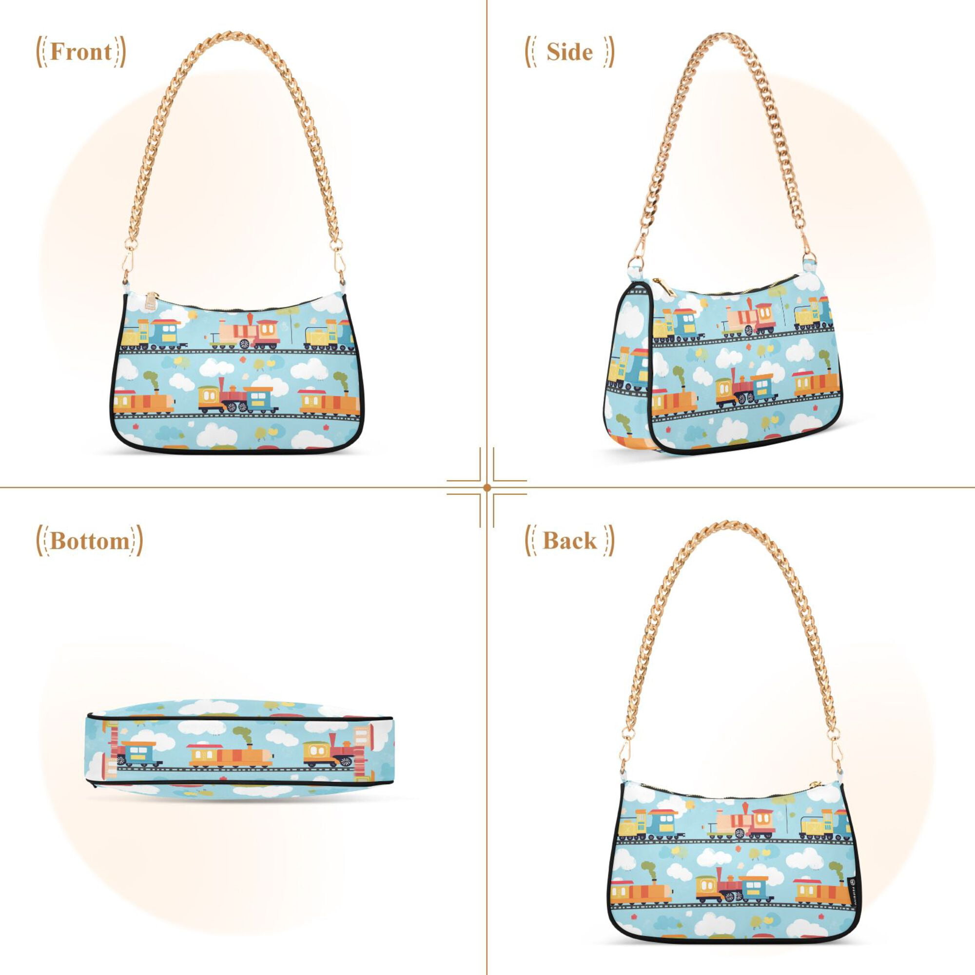 FORMRS Womens Shoulder Bag with Chain Strap Clutch Purse Cute Tote Handbag, Cartoon Train Pattern