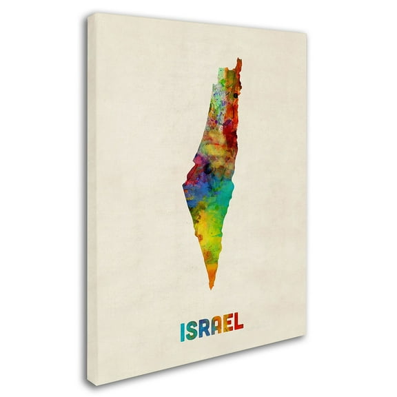 Trademark Fine Art Michael Tompsett Israel Watercolor Map Canvas Wall Art - 14x19
