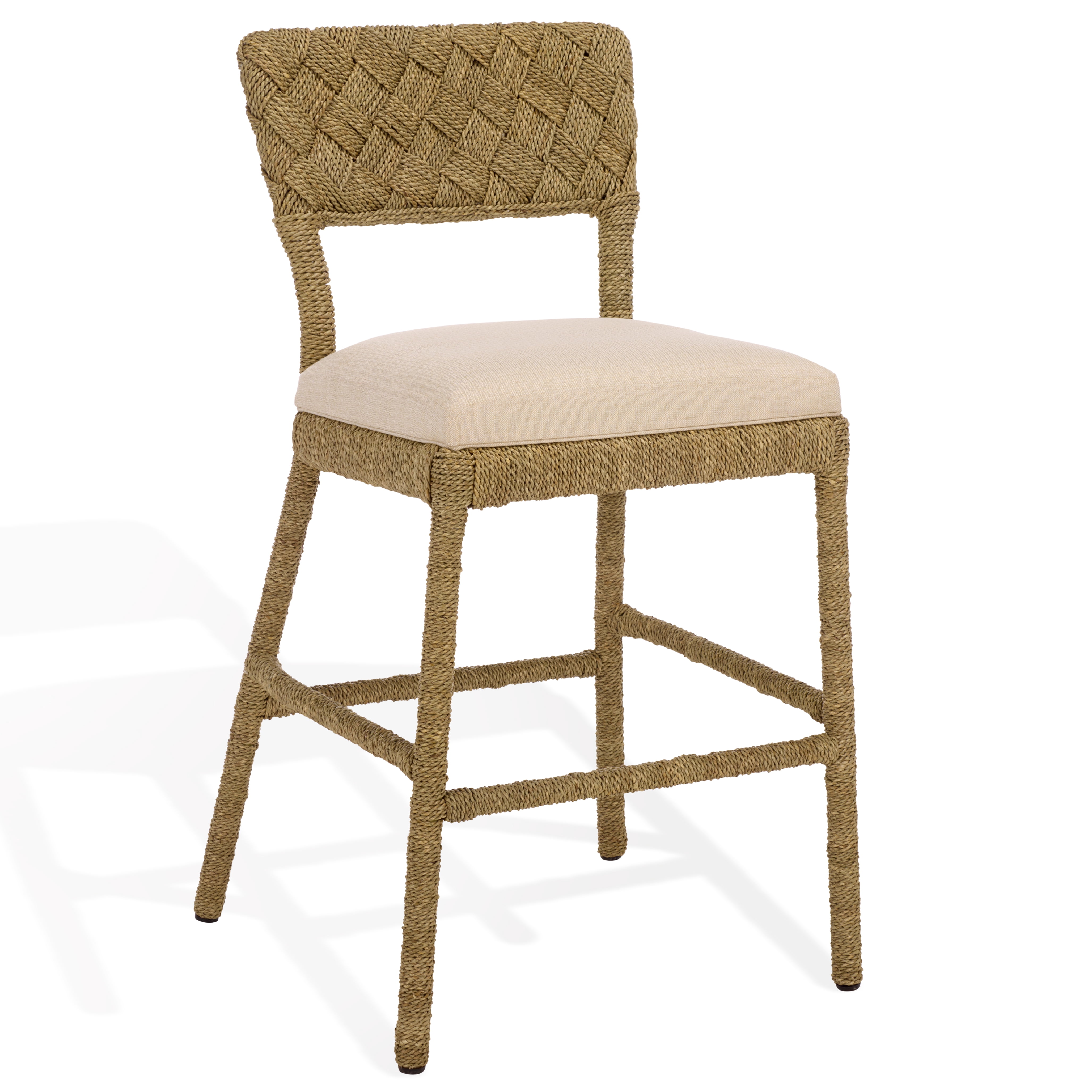 Safavieh Couture Rosemarie Woven Seagrass Mid Back Counter Stools, Natural/Beige