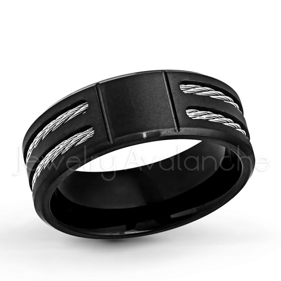 Double Cable Black Titanium Ring Comfort Fit Men's Titanium Wedding Band - TM553s6