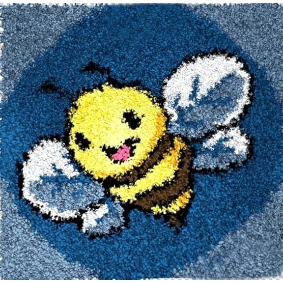 Bee Latch Hook Rug Kits for Adults and Kids Beginner Handmade Needle Crochet Yarn Kits Embroidery Carpet Hook and Latch Kit Cushion Christmas Home Decoration 30x30cm XZD026