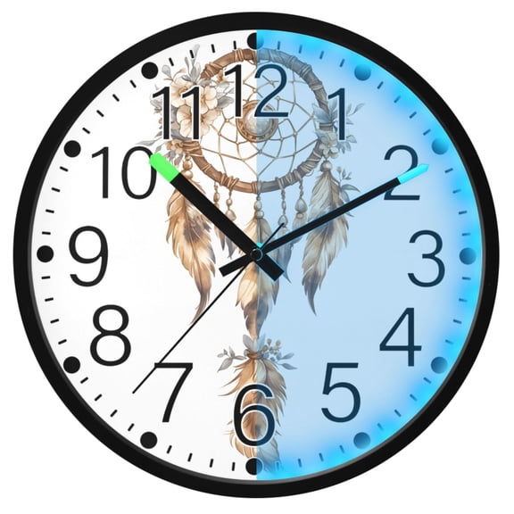 Ryvnso Dream Catcher 12 Inch Night Light Wall Clock Silent Battery Operated Luminous Clocks