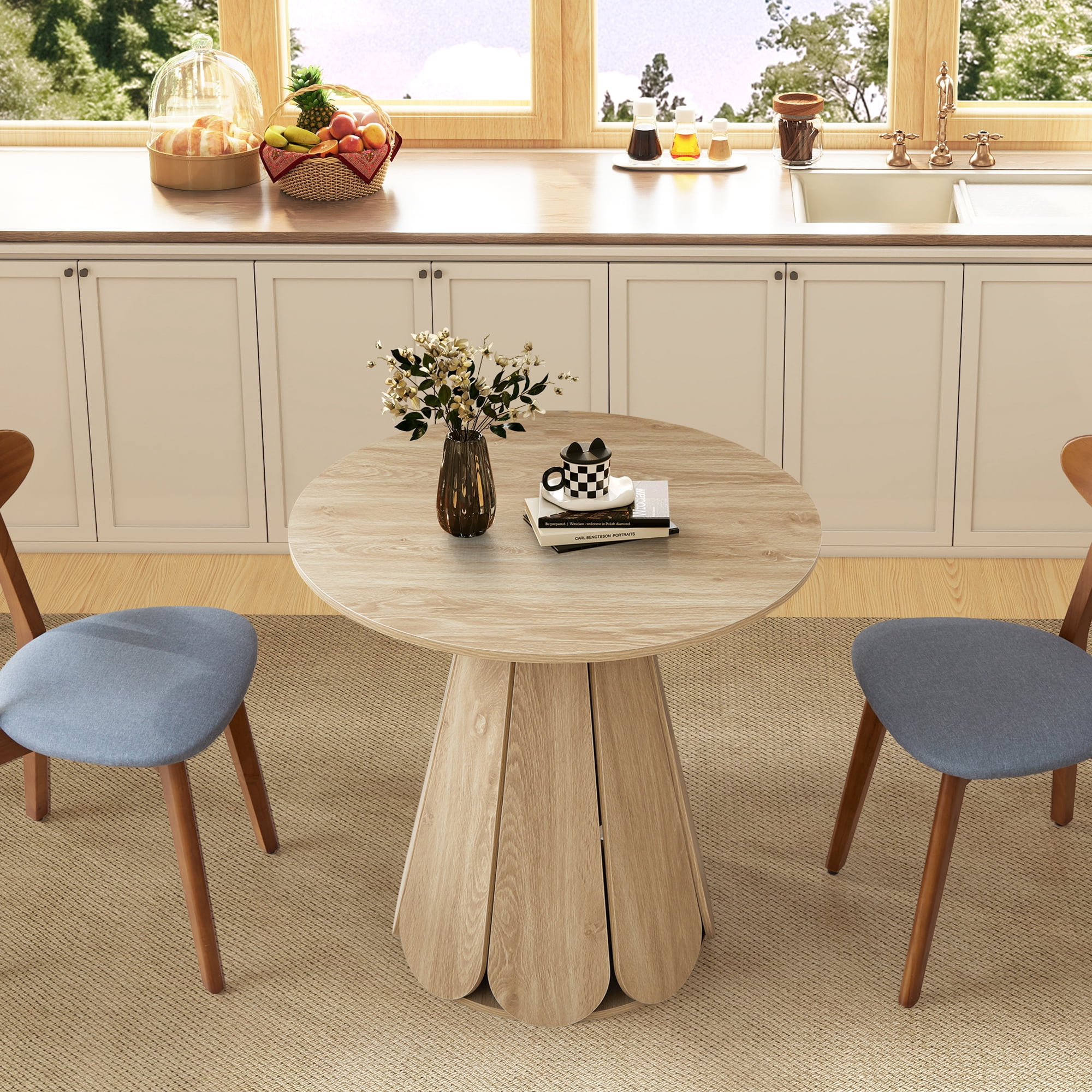 Wirrytor Small Round Dining Table for 4, 31 Inch Farmhouse Fluted Kitchen Table with Pedestal Base, Space Saving Circle Dining Table for Small Kitchen and Living Room