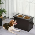 thumbnail image 6 of Pawhut Raised Pet Feeding Storage Station with 2 Stainless Steel Bowls Base for Large Dogs and Other Large Pets, Dark Brown, 6 of 9