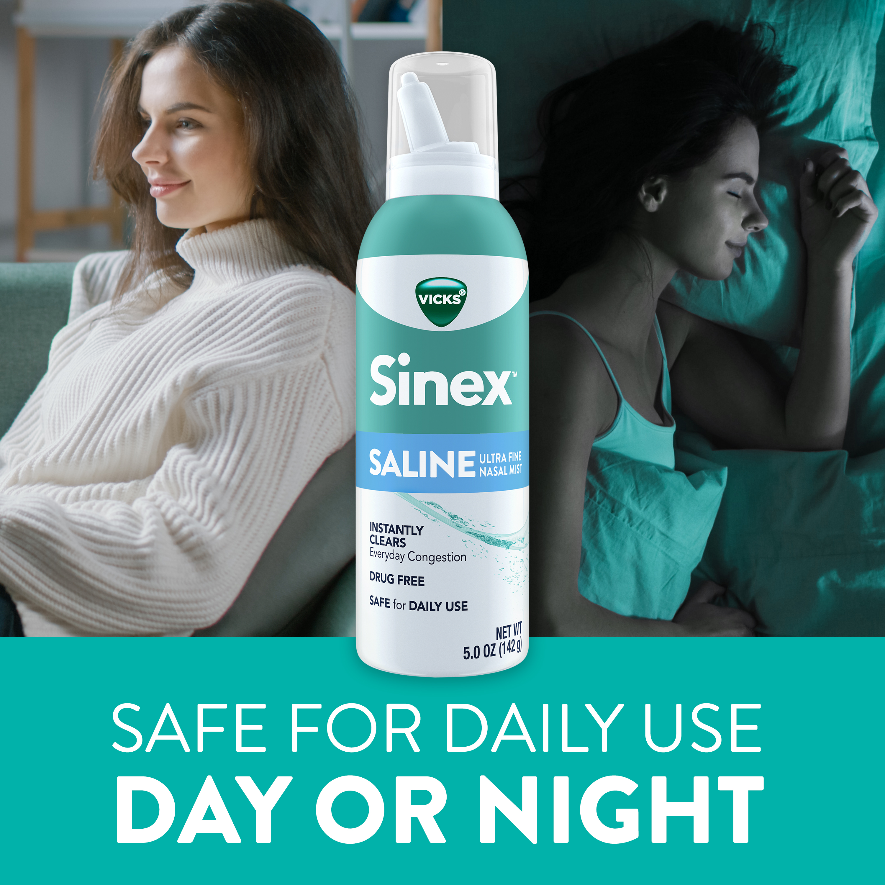 Vicks Sinex Saline Ultra Fine Nasal Mist Spray for Sinus Relief, Drug Free, 5 oz Unisex - image 4 of 11