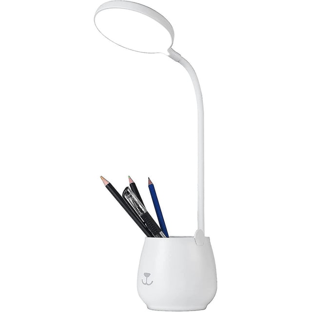 Lámpara de escritorio, lámpara de mesa LED con interruptor táctil y portalápices, lámpara de lectura con protección ocular regulable, lámpara de noche regulable recargable por USB