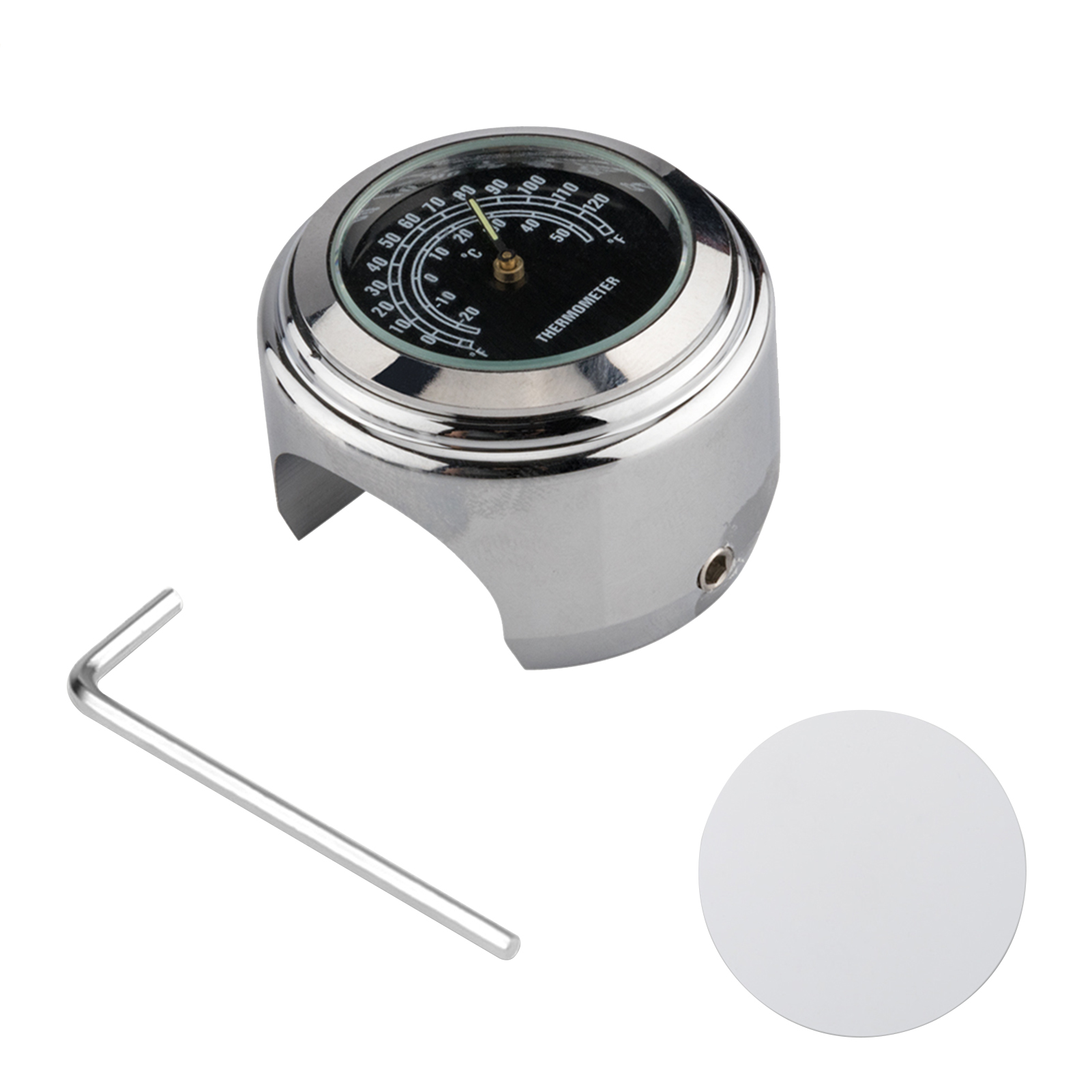 Horloge Et Thermomètre Guidon Moto – Cadran Blanc Chrome, Pour Guidon 7/8" Ou 1", étanche, Piles Incluses