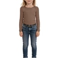 thumbnail image 4 of YDFCWXW Girls Long Sleeve Stretch Crewneck Ribbed T-Shirt Slim Fit Casual Basic Tops (Coffee, 13-14 Years), 4 of 6