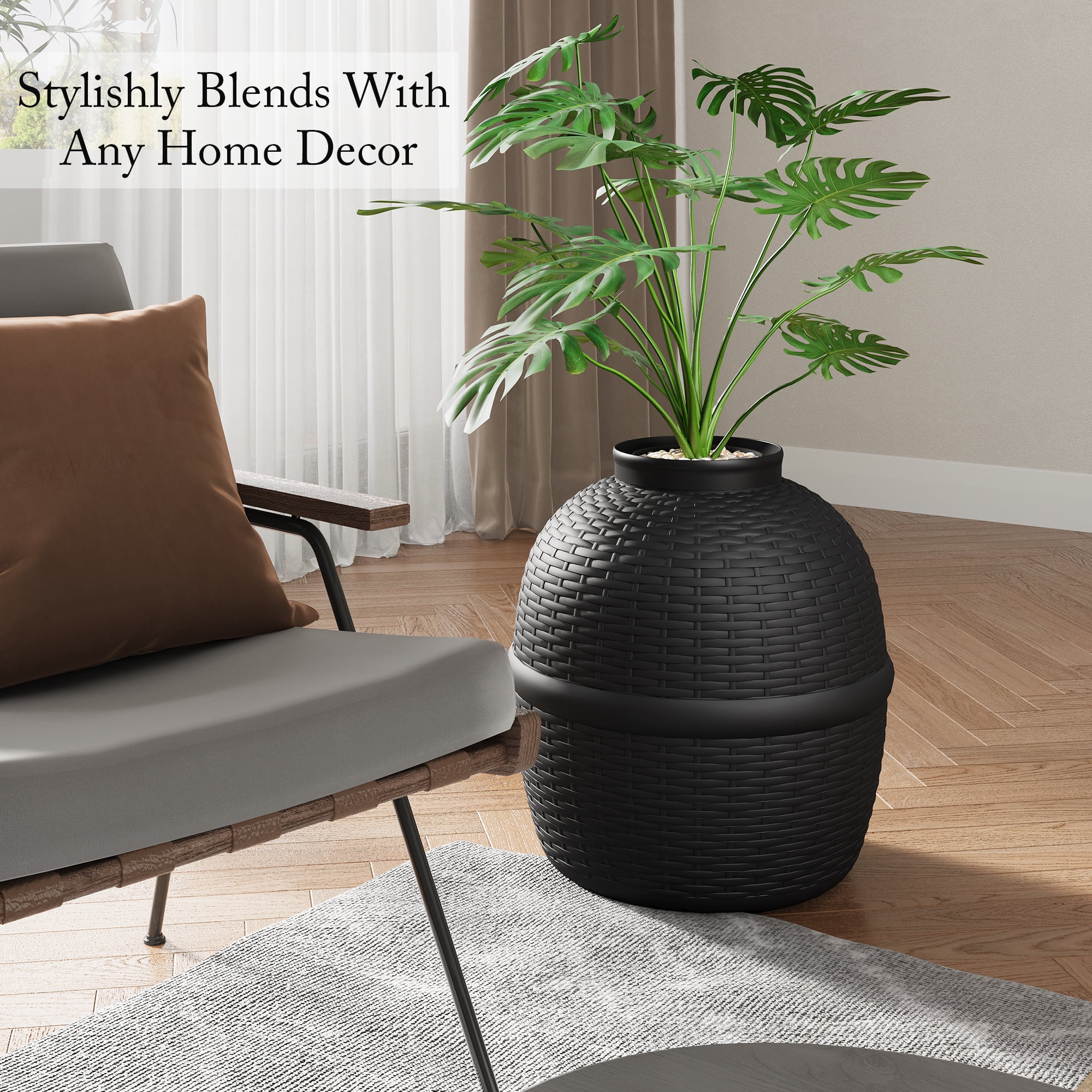 CozyHom Cat Litter Box Furniture Artificial Plant Hidden Calley, Ventilated Waterproof And Odor Resistant, Carbon Filter And 3.3lbs Real Stone Block For Large Cats, Black