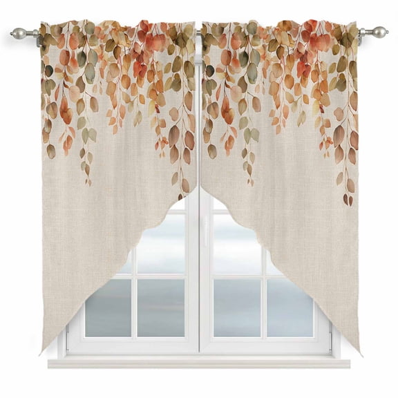 Orange Botanical Kitchen Window Curtains, Swag Curtains Valance for Bedroom Living Room Bathroom, Farmhouse Leaf Fall Thanksgiving Rod Pocket Window Treatment Curtain Block Drapes 2 Panels 36"x36"