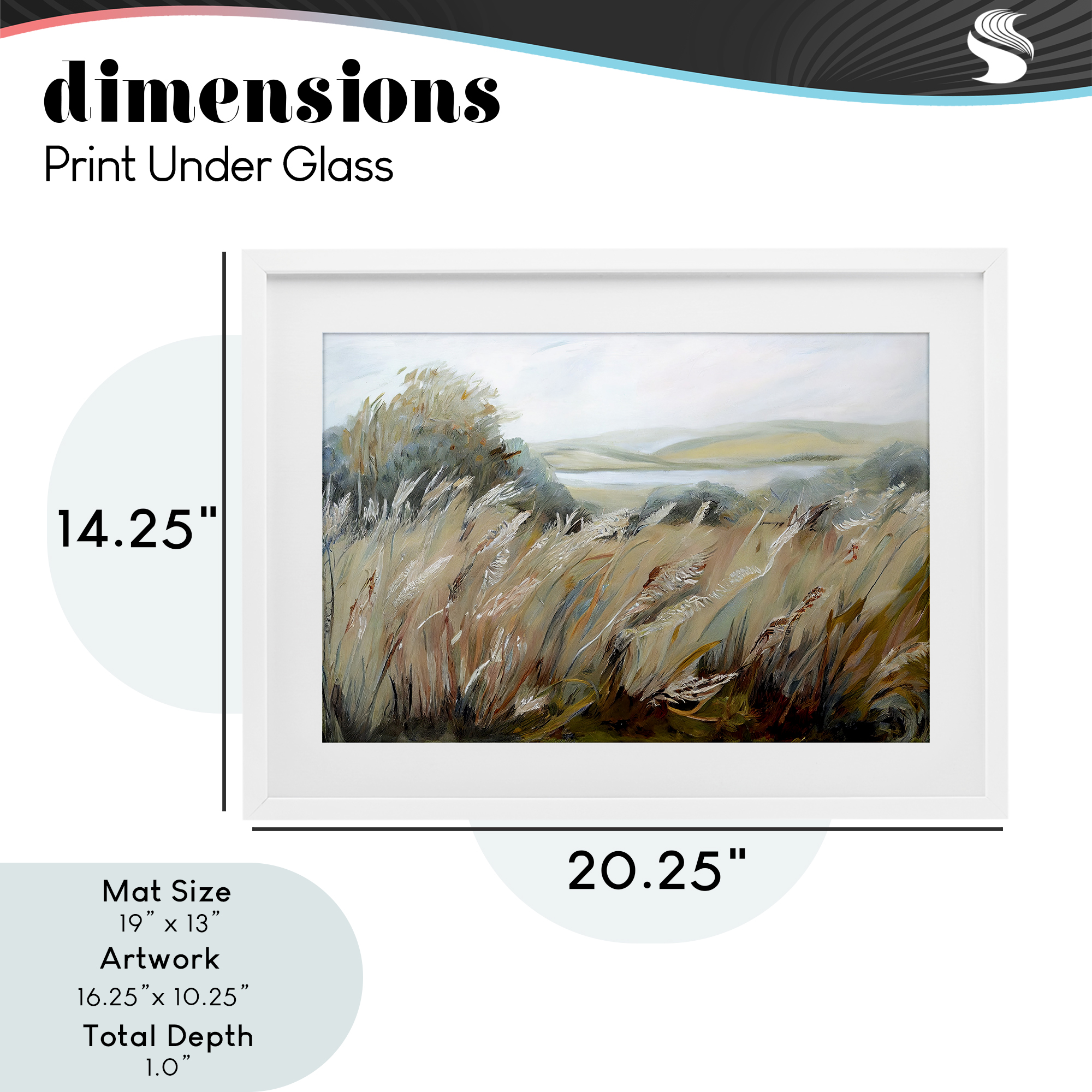 Windy Meadow Distortion White Framed Print Under Glass, design by Sasha